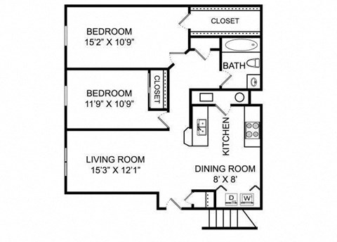 B1 Floor Plan at Lake Forest Apartments, Westerville, OH, 43081